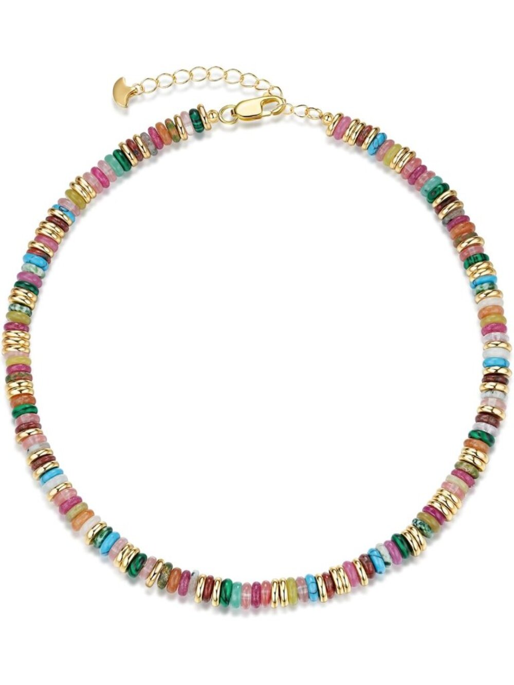 18K Gold Plated Adjustable Gemstone Quartz Choker Necklace - Colorful Bohemian